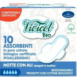 Absorbante de noapte din bumbac bio, hipoalergenic, compostabil, 10 bucati, Vivicot Bio