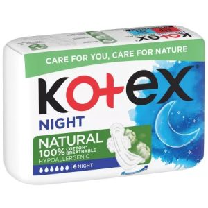 Absorbante de noapte din bumbac Natural Night, 6 picaturi, 6 bucati, Kotex