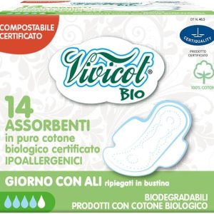 Absorbante de zi din bumbac bio, hipoalergenic, compostabil, 14 bucati, Vivicot Bio