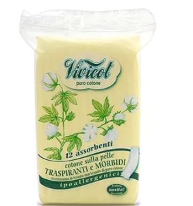 Absorbante din bumbac bio, fara aripioare, 2 picaturi, 12 bucati, Vivicot Puro Cotone