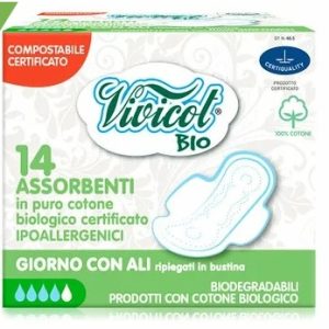 Absorbante ultra subtiri de zi din bumbac bio, hipoalergenic, 2 picaturi, 14 bucati, Vivicot Puro Cotone