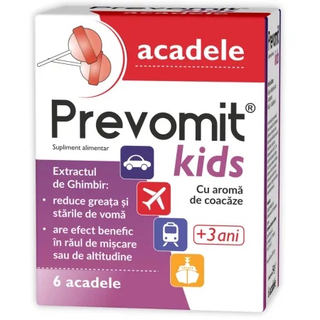 Acadele cu aroma de coacaze Prevomit Kids 3 ani+, 6 bucati, Zdrovit