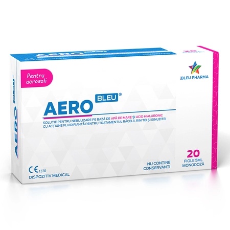 Aero Bleu – Solutie pentru nebulizare cu acid hialuronic si apa de mare 5 x 20 fiole, Bleu Pharma