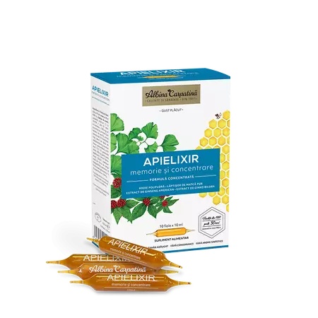 Apielixir memorie si concentrare, 10 fiole x 10 ml – Albina Carpatina