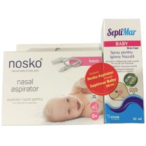 Aspirator nazal basic +0luni + Apa de Mare Izotonica Septimar Baby +3luni, 30ml, Nosko