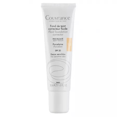 Avene Couvrance Fond de ten fluid corector SPF 20 – Porcelaine 1.0, 30 ml