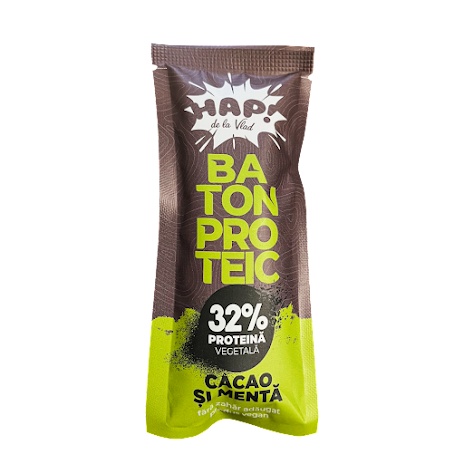 Baton raw vegan cacao si menta PROTEIC 32% 45g, Hap! de la Vlad