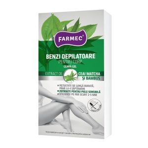 Benzi depilatoare pentru corp cu ceara GEL cu matcha si bambus, 8 x 2 benzi, Farmec 839