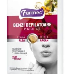 Benzi depilatoare pentru fata cu ceara alba si ulei de argan, 20 bucati + 2 servetele, Farmec