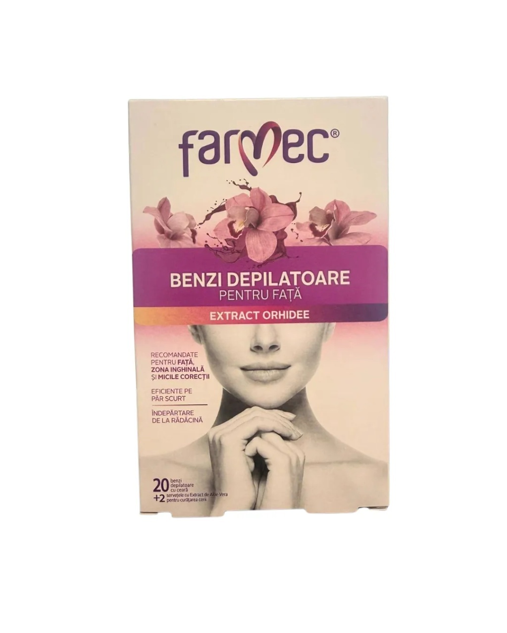 Benzi depilatoare pentru fata cu orhidee, 10 x 2 benzi, Farmec 827