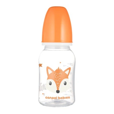 Biberon cu gat ingust PP Cute Animals 120 ml Orange – Canpol