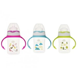 Biberon cu gat larg si manere, tetina silicon, 0+, 150 ml, Minut Baby