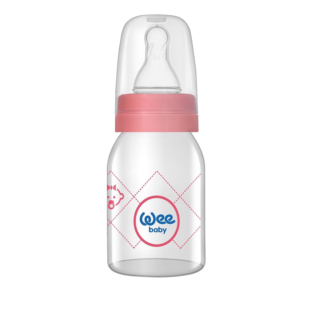 Biberon sticla 125 ml cu tetina silicon rotunda - cod 877, Wee Baby