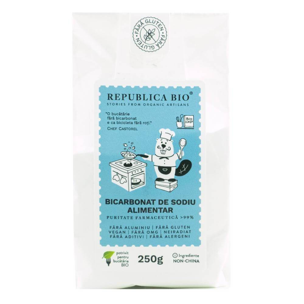 Bicarbonat de sodiu alimentar Bio fara aluminiu, fara gluten, 250 g, Republica Bio