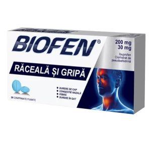 Biofen raceala si gripa 200mg/30mg, 20 comprimate filmate, Biofarm