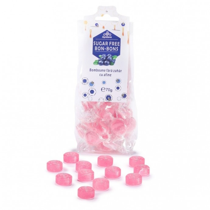 Bomboane Fara Zahar cu Aroma de Afine, 75 g, Apidava