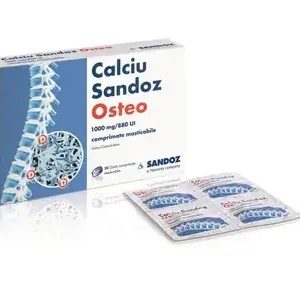Calciu Sandoz Osteo, 1000mg/880 UI, 30 comprimate masticabile, Sandoz