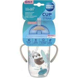 Cană anti-vărsare cu pai Exotic Animals Grey, 270 ml, Canpol