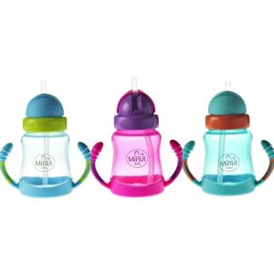Cana anticurgere cu manere si pai din silicon +6luni, 210ml, Minut Baby