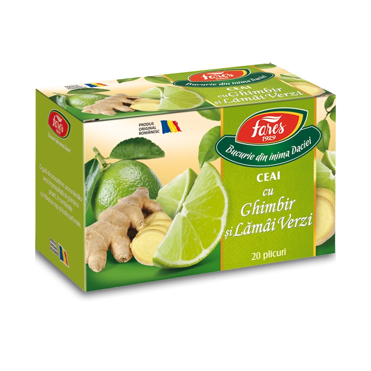 Ceai cu ghimbir si lamai verzi, 20 plicuri, Fares