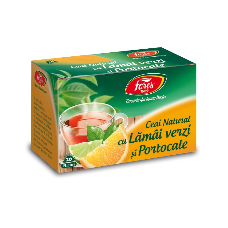 Ceai cu Lamai verzi si Portocale, 20 plicuri, Fares