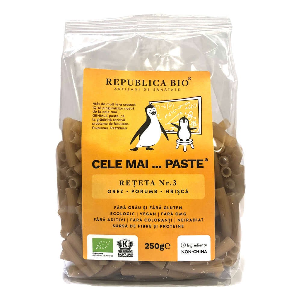 Cele mai Paste Reteta 3 orez porumb hrisca, ECO, fara gluten, 250g, Republica BIO