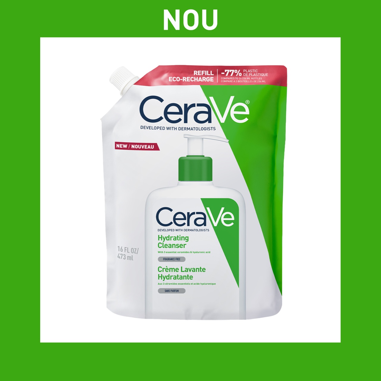 CeraVe Gel de Spalare Hidratant Refill 473ml – Curatare si Hidratare pentru Piele Normala sau Uscata