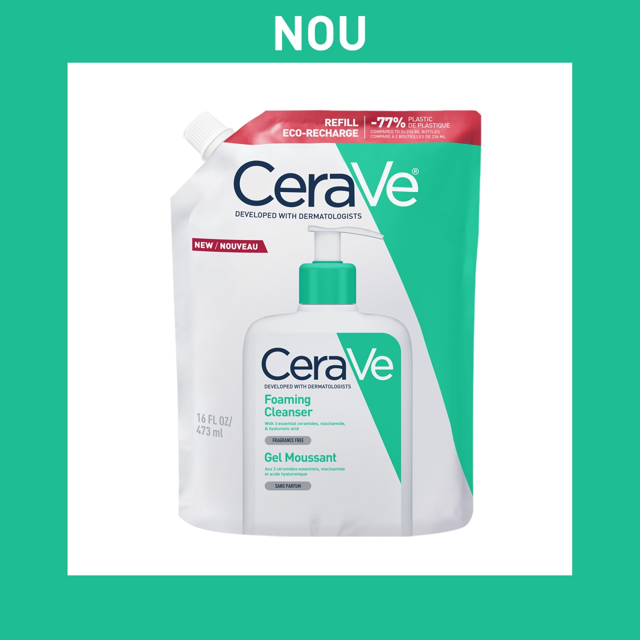 CeraVe Refill Gel Curatare Spumant 473ml – Ten normal si gras, ceramide