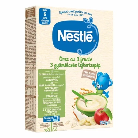 Cereale Nestle Orez cu 3 Fructe +6 Luni, Fara Gluten, 250g