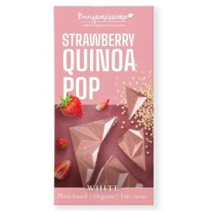 Ciocolata albă cu căpșuni și quinoa, 60g, Benjamissimo