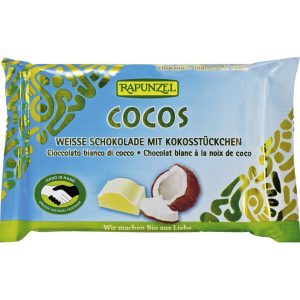Ciocolata eco alba cu bucatele cocos,100g, Rapunzel