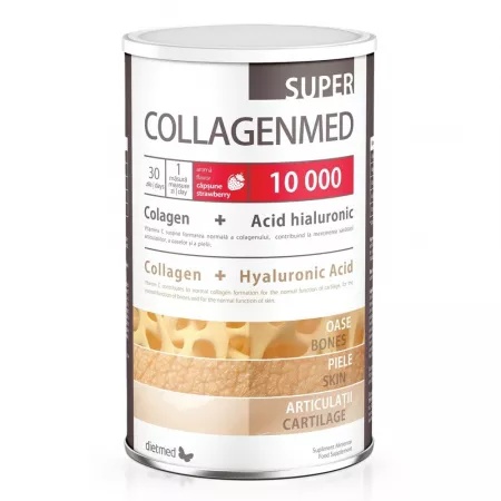 Collagenmed Super 10000 cu Magneziu, Gust de Capsune, 450 g, Dietmed