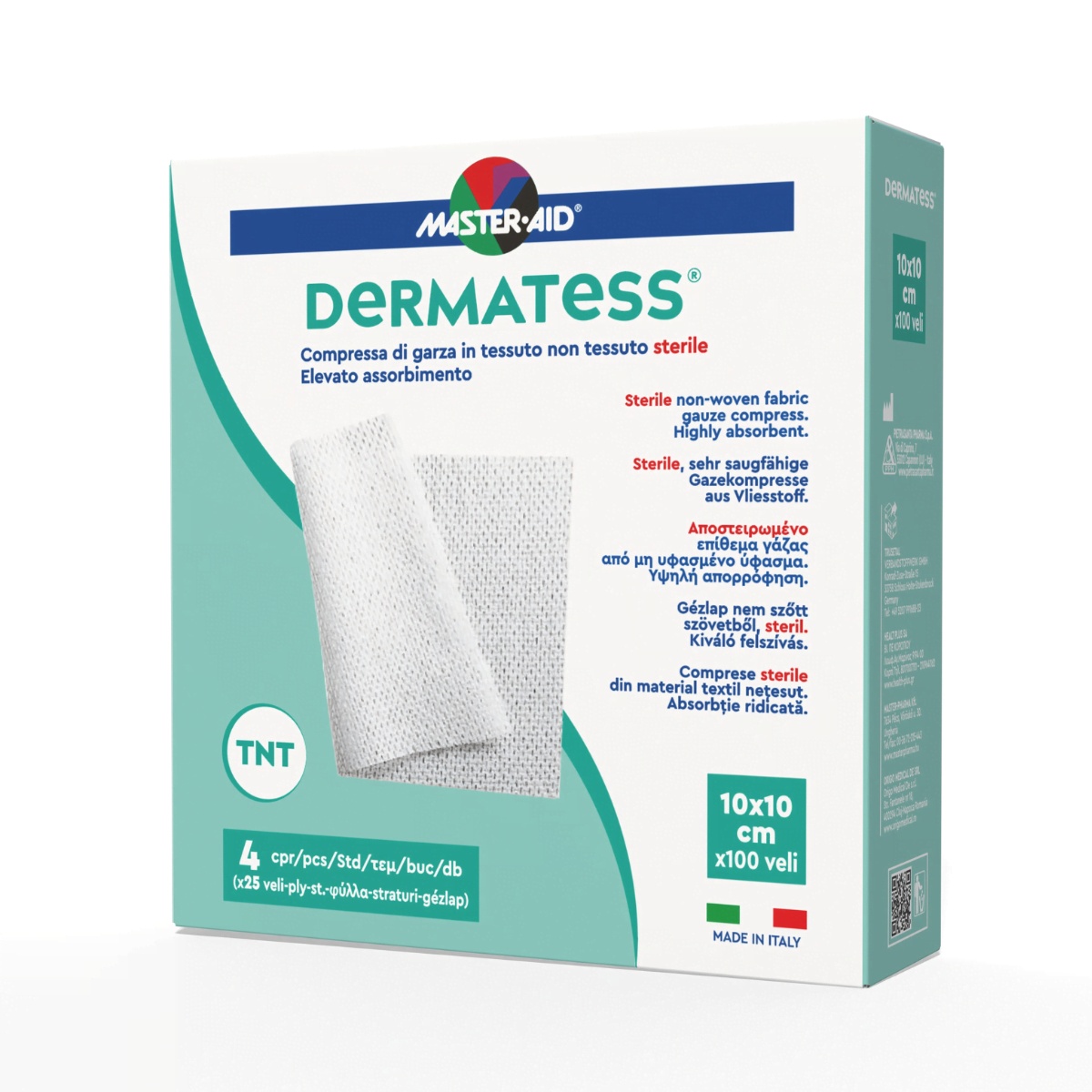 Comprese sterile Dermatess din material netesut 10×10cm, 4 plicuri x25 bucati, Master-Aid
