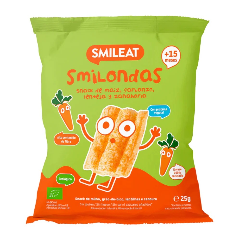 Crackers Bio Smilondas cu porumb, naut, linte si morcov +15 luni, 25 g – Smileat