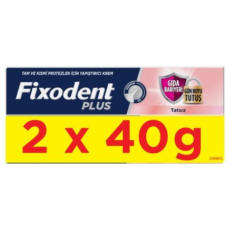 Crema Adeziva pentru Proteza Dentara Fixodent Plus Food Barrier Neutral, 40 g + 40 g
