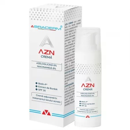 Crema adjuvanta in tratamentul tenului acneic AZN, 30 ml, Braderm