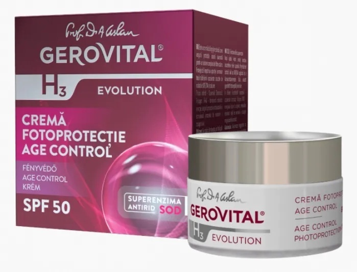 Crema H3Evolution Age Control cu fotoprotectie SPF50 si efect antirid, 50ml, 2080, Gerovital