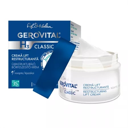 Crema lift restructuranta si hidratanta pentru noapte H3 Classic, 50 ml, Gerovital