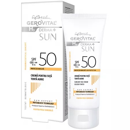 Crema pentru fata Gerovital H3 Derma+ SUN SPF 50, nuanta aurie , 50ml