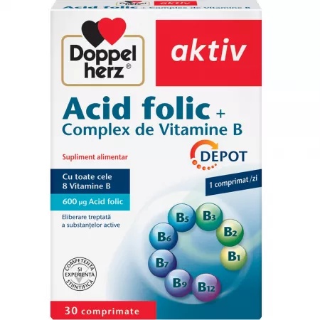 Doppelherz Acid Folic + Complex de Vitamina B, 30 comprimate