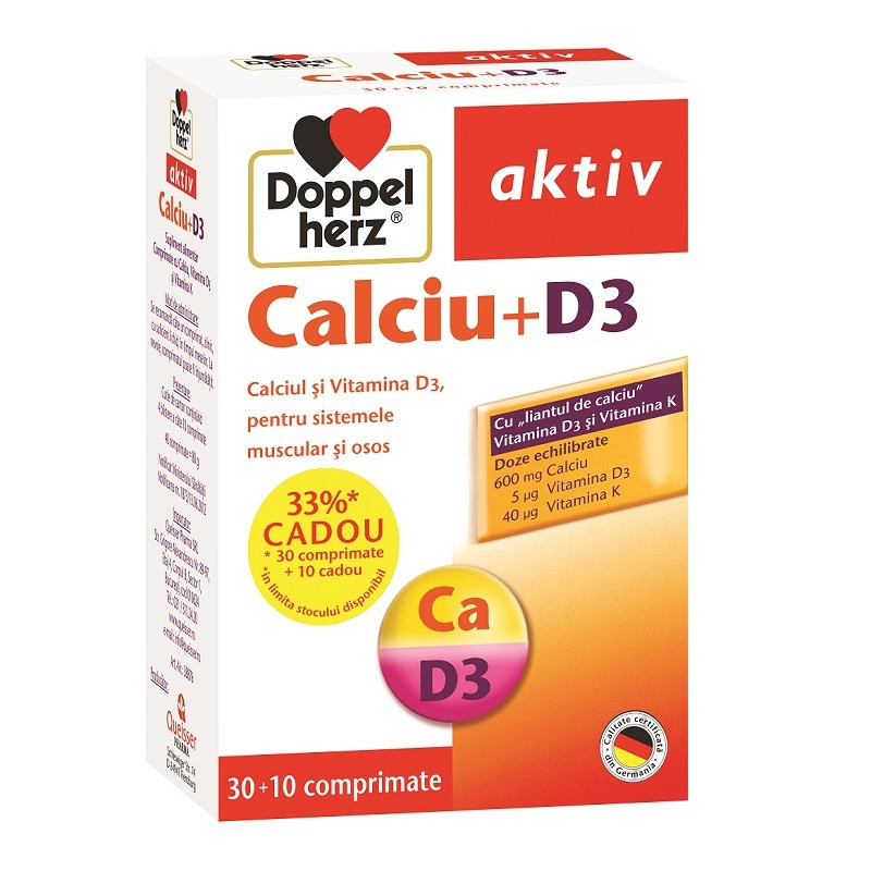 DOPPELHERZ Calcium 600mg+vitD3 x 30+10cp