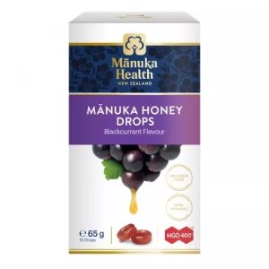 Dropsuri cu miere de Manuka MGO 400, aroma de coacaze, 65g, Manuka Health