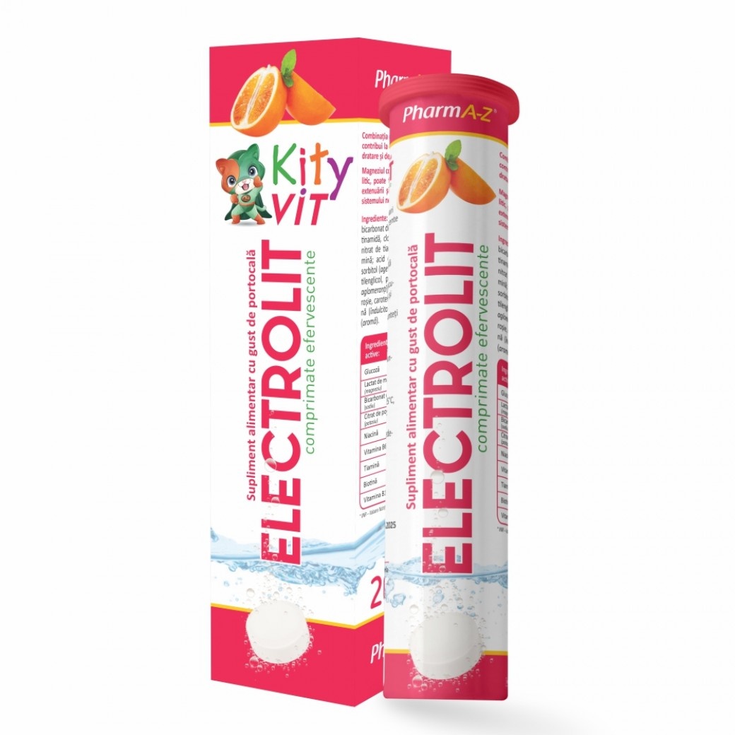 Electroliti cu aroma de portocale Kityvit, 20 comprimate efervescente, PharmA-Z