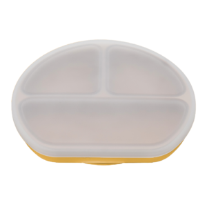 farfurie compartimentata din silicon cu ventuza si capac 6 luni honey appekids.png