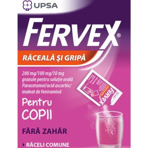 Fervex pentru copii fara zahar, 280mg/100 mg/10 mg, 8 plicuri, Upsa