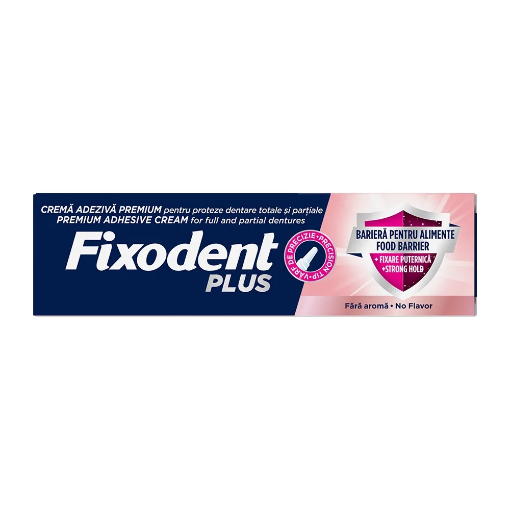 Fixodent Plus Food Barrier Fara Aroma - Adeziv pentru proteze dentare, 40g
