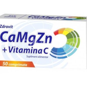 Calciu, Magneziu, Zinc + Vitamina C, 50 comprimate, Zdrovit