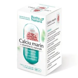 Calciu Marin + Vitamina D2 naturală, 30 capsule, Rotta Natura