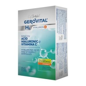 Fiole cu acid hialuronic si vitamina C Gerovital H3 Hyaluron C, 10 fiole, Farmec