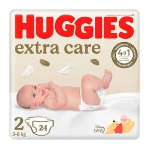Scutece Extra Care nr 2, 3-6 kg, 24 bucati, Huggies